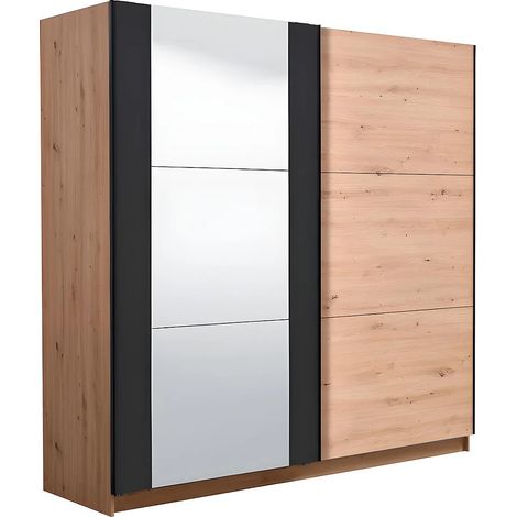 Armadio 2 ante scorrevoli con specchio L.217cm Rovere e Nero - PHILADELPHIE (1/5)