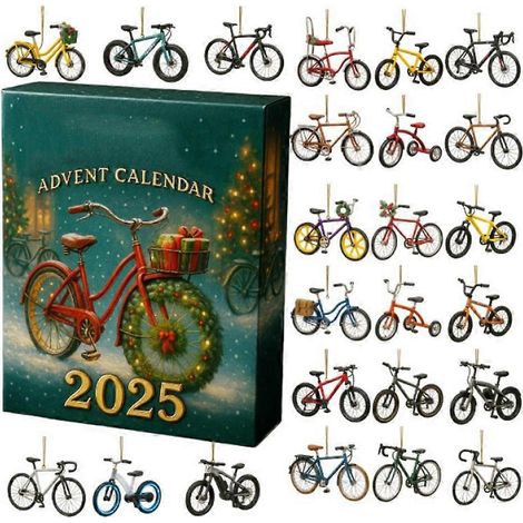 Calendrier de l'Avent sur le thème du vélo, compte à rebours de 24 jours, décorations de sapin de Noël, ornements suspendus en acrylique 2D, cadeau pour enfants et adultes (1/5)
