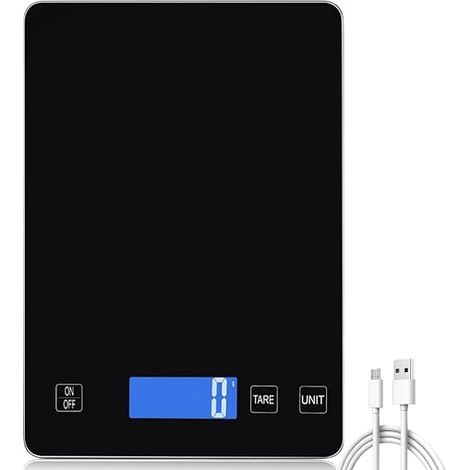 Digital Kitchen Scales 15kg/1g USB Rechargeable with LED Display and Tare Function with Tempered Glass Bottom for Cooking and Measuring (1/5)