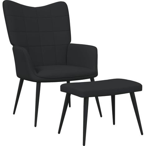 Chaise de relaxation,Chaise de Salon avec tabouret Noir Tissu BGT92418 (1/5)