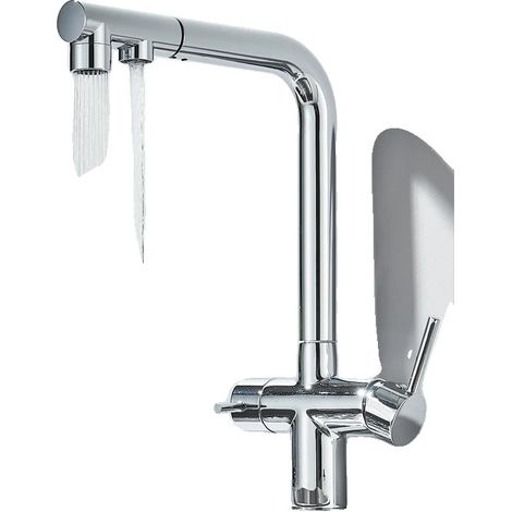 Grifo de cocina purificado, cabezal rociador extraíble, control de doble manija (1/2)