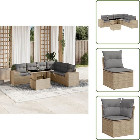 Muebles de jardín - vidaXL Set sofás de jardín 7 piezas y cojines ratán sintético beige - Muebles de exterior