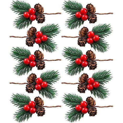 10 décorations artificielles en pin pommes de pin baies branches de sapin et houx pour sapin de Noël couronne mariage ou fête (1/5)