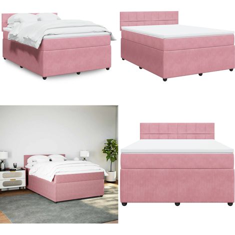 Giroletto a Molle con Materasso Rosa 140x190 cm in Velluto - Materasso a molle insacchettate - Letto a molle