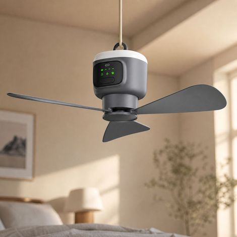 450-mm-Deckenventilator mit USB-Anschluss, Fernbedienung, Timer, Nachtlicht, leisem Betrieb, abnehmbaren Flügeln und 12000-mAh-Akku. (1/5)