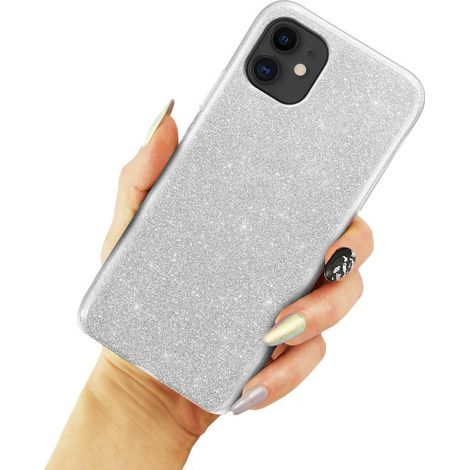 Custodia glitterata per iPhone 12/12 Pro, argento (1/3)