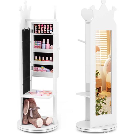 Mobile portagioielli con specchio indipendente 36 x 36 x 112 cm capiente design moderno MDF bianco 200010361