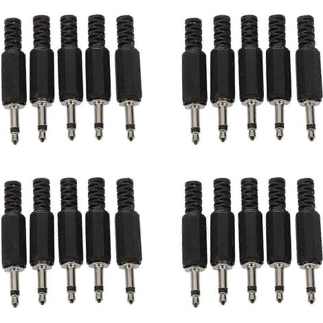20 connecteurs audio jack mono mâles 3,5 mm en plastique noir (partie supérieure) WHBYV (1/4)