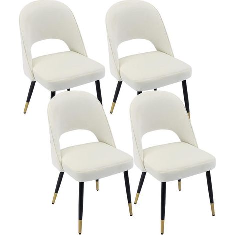 4er Set Esszimmerstühle Samt Beige mit hohler Rückenlehne und Metallbeinen (1/5)