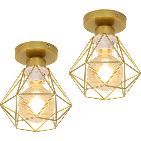 COMELY Lampadario Vintage Industriale, Portalampada E27, Gabbia in Metallo Retro,Ideale per Soggiorno, Cucina, Camera da Letto, Bar, Café - 2 Pezzi - Oro - Diametro 16 cm - Lampadina Non Inclusa (1/5)
