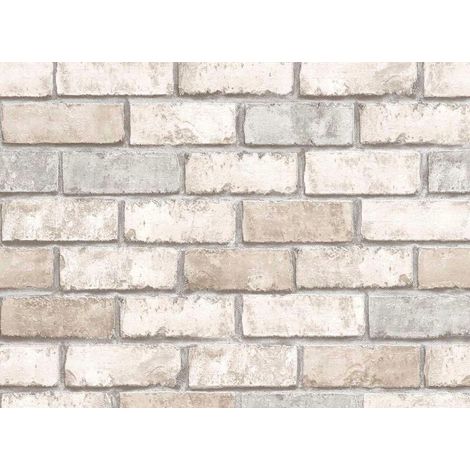 Papier peint vinyle sur tissu intissé, imitation brique, beige, 10 m² (1/3)