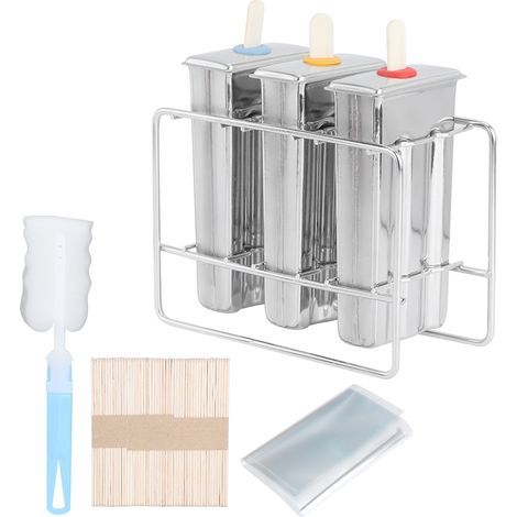 Moule 304 Outil Brosse de Nettoyage Crème Glacée Popsicle Popsicle Machine avec Kit de Jeu Moule en Acier Inoxydable Moules à Brioche (3 fentes doubles tête plate + étagère inox). (1/5)