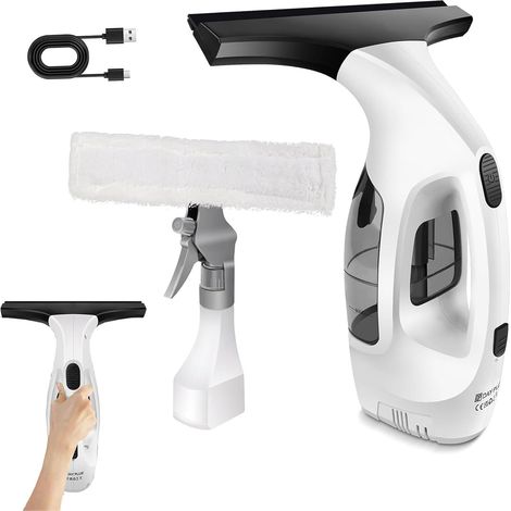 Ensemble de nettoyant pour vitres et vaporisateur sans fil, comprenant un chiffon de nettoyage en microfibre, adapté aux fenêtres, plateaux, miroirs et salles de douche pour un nettoyage sans faille