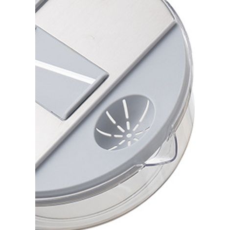 Lot multifonctions en acier inoxydable pour couper et râper légumes, éplucheur à pommes de terre, accessoire cuisine rond gris argenté (livré avec 6 lames, protège-main et boîte de rangement) (1/3)