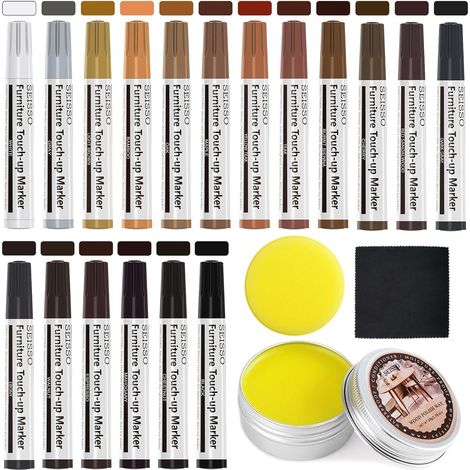 Kit Reparation Parquet, 18 Couleur Feutre Retouche Bois 50g Huile De Cire, Convient pour reparer les rayures et les taches sur les sols (1/5)