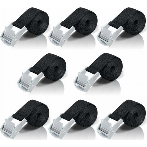 Sangle d'arrimage 1M – Lot de 8 sangles à cliquet – Boucle de serrage en alliage de zinc – Charge maximale 200kg – Fixation moto/voiture/vélo (1/5)