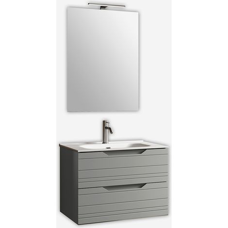 Mobile bagno sospeso con specchio e lavabo Solmira 80 - Grigio