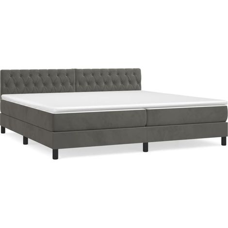 Lit à sommier tapissier et matelas Gris foncé 200x200 Velours (1/5)