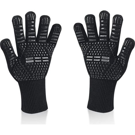 Gants de Barbecue, Gants de Four Résistant à la Chaleur jusqu'à 800 °C Gants de Gril de Cuisson en Silicone Antidérapants (noir,Taille uniqu) (1/5)