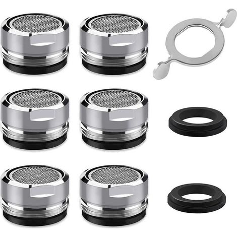 Mousseur Robinet M24, 6 Pièces Aerateur Robinet Economie Eau Avec Filtre en Acier Inoxydable et ABS, comprendre 6 joints et 1 clé à Mousseur chromée pour Robinet Lavabo de Salle de Bain et Cuisine (1/5)