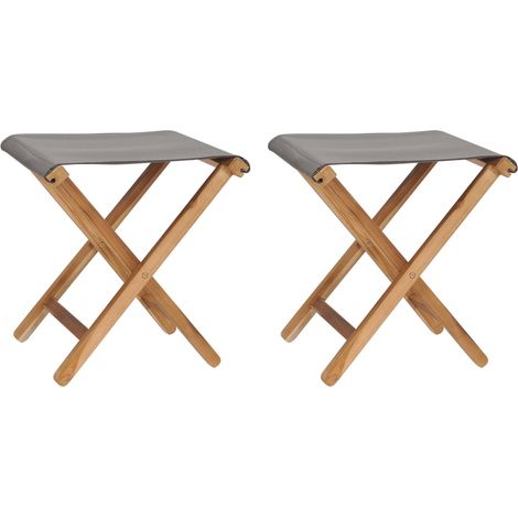 Klappstühle 2 Stk. Teak Massivholz und Stoff Dunkelgrau