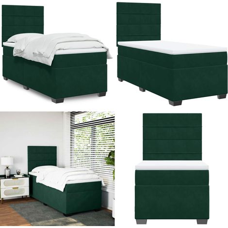 Boxspringbett mit Matratze Dunkelgrün 100x200 cm Samt - Boxspringbett - Samtbett - Doppelbett - Dunkelgrünes Bett - Bettgestell Mit Kopfteil - Home & Living (1/5)