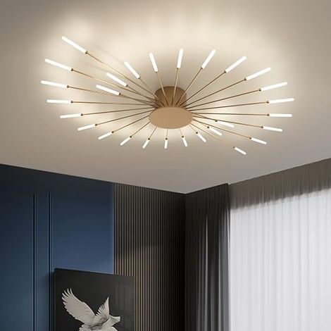 Modern LED Ceiling Light 28 Heads Gold Flush Mount Acrylic Ceiling Light Shade Chandeliers for Children's Bedroom Living Room 4000K Neutral Light Flower Shape (1/5)