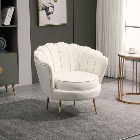 Poltrona Design Vintage in Velluto, Poltroncina Rétro da Camera, Soggiorno o Ufficio, Crema 79x77x77cm (1/5)