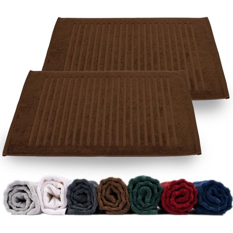 Lot de 2 tapis de douche en tissu éponge 100 % coton marron 50 x 70 cm (1/5)