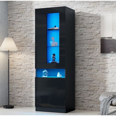 MEUBLIV Vitrine LED noire 50x40x180 cm – étagères en verre, rangement, montage requis (1/5)