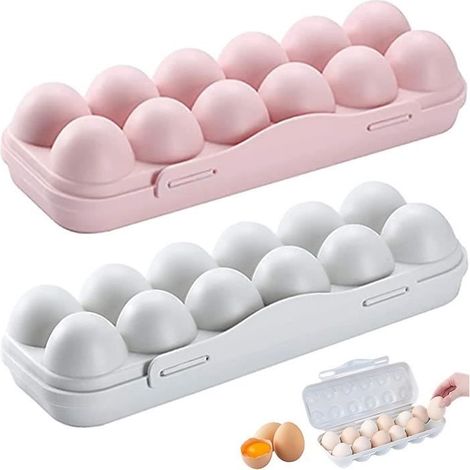 2 boîtes de rangement pour œufs, empilables avec couvercle, plastique résistant, rose et blanc, idéales pour réfrigérateur et cuisine