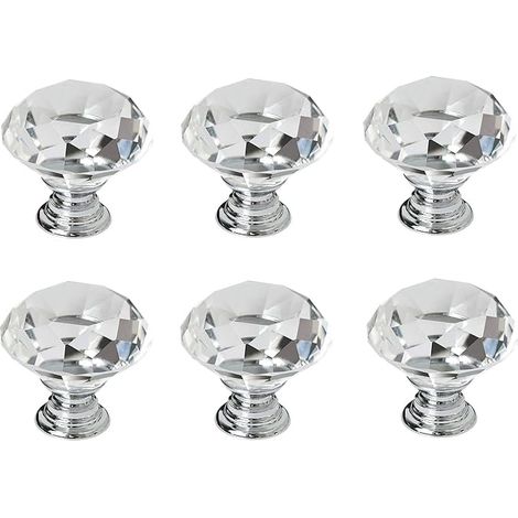 6 Pièces Bouton de cristal Poignées de Diamant Tiroir de Porte Poignée à Diamant clair Avec Vis Unique Trou Rond Boutons de Tiroir Pour La Décoration de Cuisine Ou D'ameublement 30mm