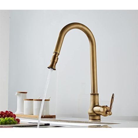 Mitigeur de cuisine en laiton finition bronze antique, bec rotatif 360°, fixation sur un trou, 41 cm (1/5)