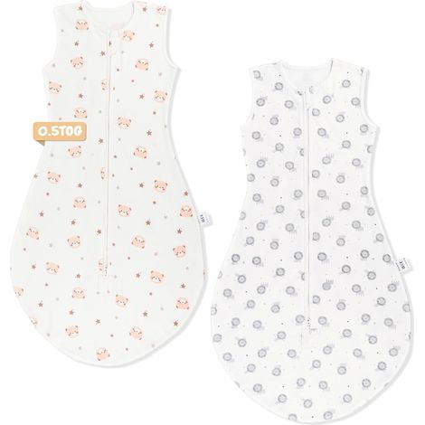 Gigoteuse Ete 0-6 Mois, 2pcs Gigoteuse pour Bébé 0.5 Tog, 100% Coton Turbulette ete sans Manches Respirant pour Bébé 0-6 Mois (65 cm, 2Pcs) (1/5)