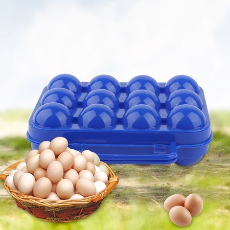 Boîte de rangement pour 12 œufs en plastique double face avec poignée (bleu) (1/5)