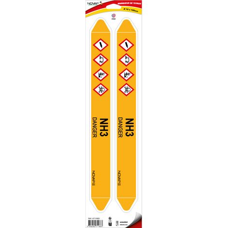 Planche de 2 marqueurs de tuyauterie 450 x 52 mm pour Ø 70 à 100 mm - NH3 - 4711683 (1/2)