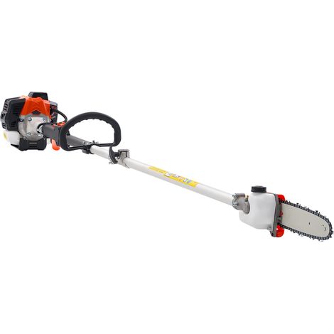 Mophorn Motosierra de pértiga a gasolina, herramienta inalámbrica de 25 cc y motor de 2 tiempos con barra de corte de 20,3 cm, depósito de combustible de 650 ml y longitud ajustable de 2 a 2,74 m