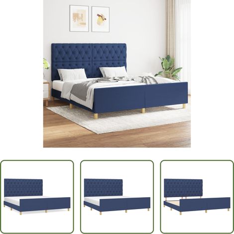 Tête de lit réglable -  Cadre de lit sans matelas bleu 160x200 cm tissu (1/5)