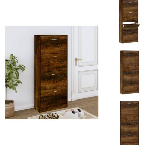 Schuhschrank Räuchereiche 63x24x147 cm Holzwerkstoff - Schuhschrank - Schrank - Schuhregal - Garderobe - Einbauschrank (1/5)