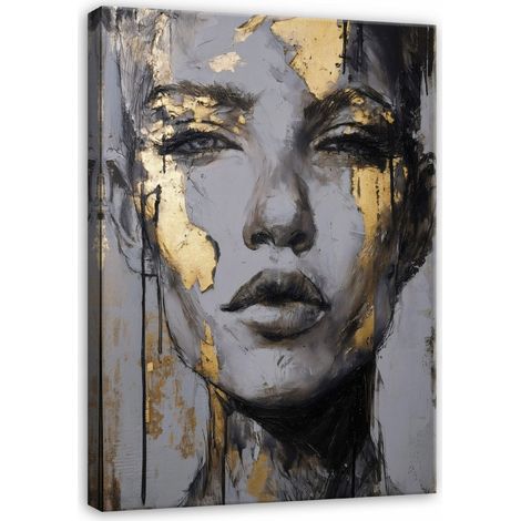 Leinwandbild Abstrakte Frau Glamour Gold, elegante Wanddeko für Schlafzimmer und Wohnzimmer, hochauflösender Druck, 40 x 30 cm