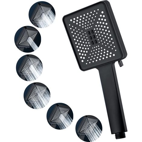 Pommeau de Douche Massant avec 6 Modes de Pulvérisation, Douche Carrée, Grande Douche à économie d'eau à Haute Pression,Pommeau Douche Economiseur d'eau Chrome (Noire) (1/4)