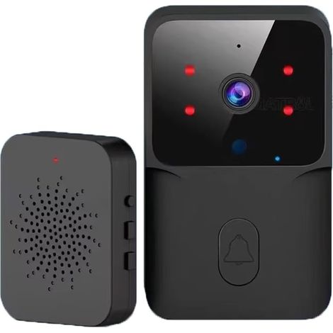 Sonnette vidéo Wi-Fi intelligente avec vision nocturne, étanche, audio bidirectionnel, interphone familial avec brouillage vocal, blanc et noir.-AquaForge