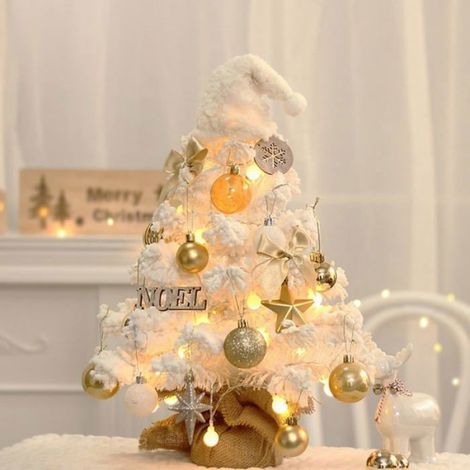 Mini sapin de Noël de table de 20 pouces avec lumière LED Arbre de Noël miniature avec ornements suspendus Décorations de Noël (1/5)