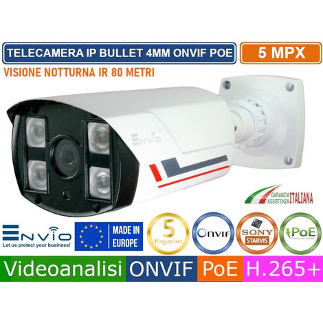 TELECAMERA BULLET  IP 4MM 5MP MEGAPIXEL VIDEOANALISI ONVIF POE H.265++ IP66 80 METRI (1/3)