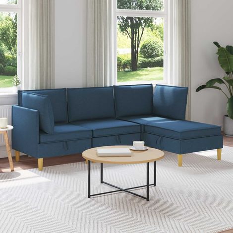 vidaXL Modular Sofa Set mit Stauraum 4 pcs Blau Stoff (1/5)