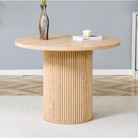 Runder Esstisch 100x76 cm, 4 Segmenten, mit Stauraum, MDF und Metall, Naturholz (1/5)