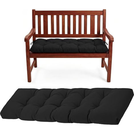 Coussin de Banc pour Extérieur, 120 x 50 cm Coussin de Jardin pour Banc Résistant à l'Eau, avec Lacets et Rembourrage Multiple, Coussin de Chaise pour Banc de Jardin, Balancelle Hollywoodienne (Noir (1/5)