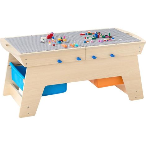 200 Blocs et 3 Bacs : Table d'Activités en Bois pour Jeux de Construction, Enfants Dès 3 Ans (1/5)