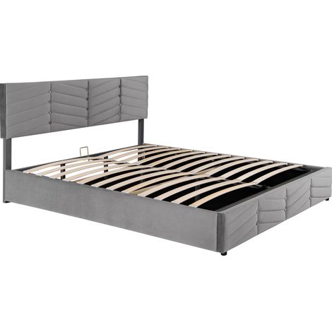Letto contenitore idraulico doppio 180 x 200 cm in velluto grigio con testiera regolabile (1/5)