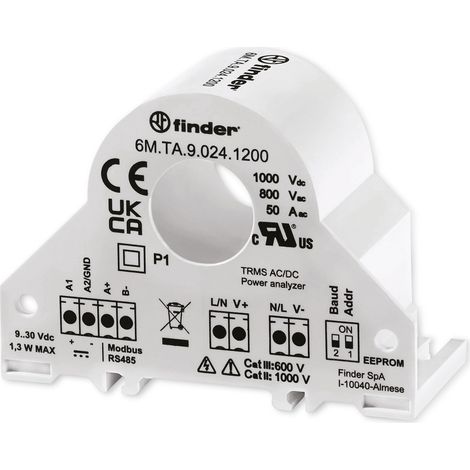 Analyseur réseau monophasé TRMS AC DC 50A-800VAC 1000VDC Modbus RS485 FINDER 6MTA90241200PAS